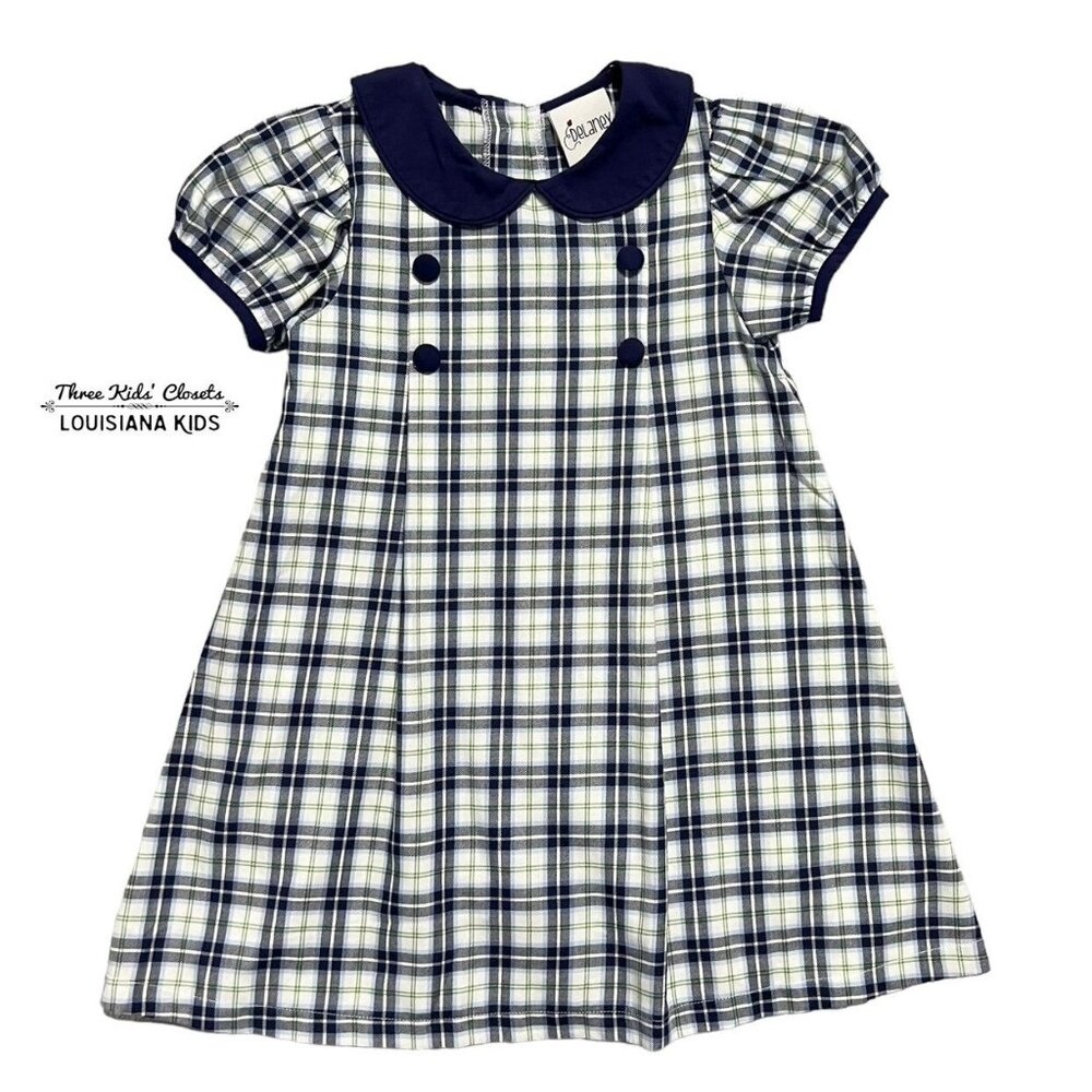 NEW Delaney 5Y Navy & Green Plaid A-Line Dress